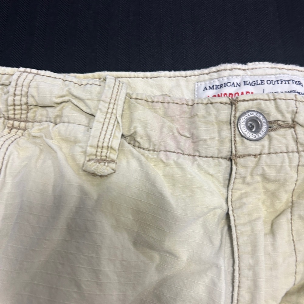 American Eagle Longboard Cargo Shorts Mens 32 Khaki Tan Ripstop Y2K Cotton - Picture 8 of 10